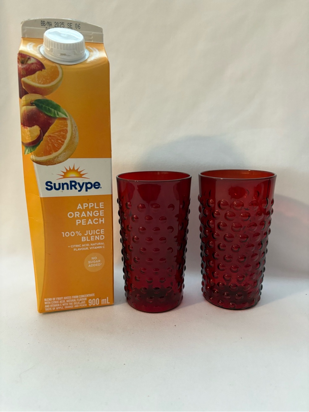 2-vintage red hobnail glass tumblers